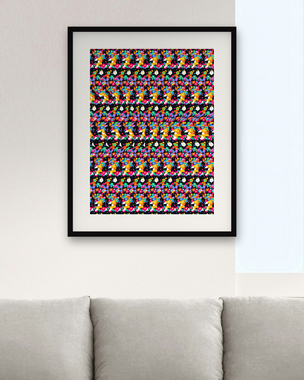 Hidden Hummingbird Flight hidden 3D art print, framed in a modern living room