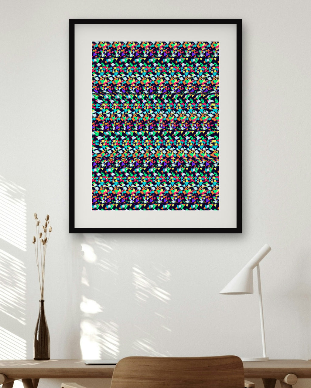 Mixtape Cassette Rewind hidden 3D art print, framed in a home office