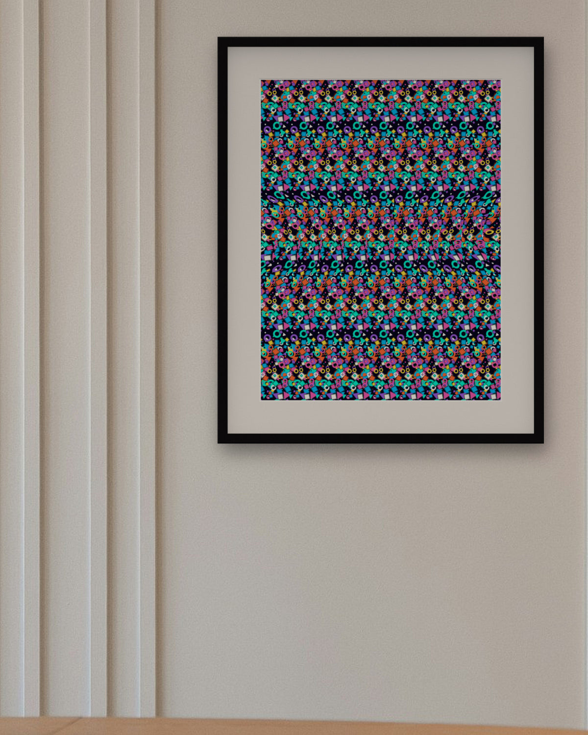 Player One Controller hidden 3D art print, framed in a panelled dining room