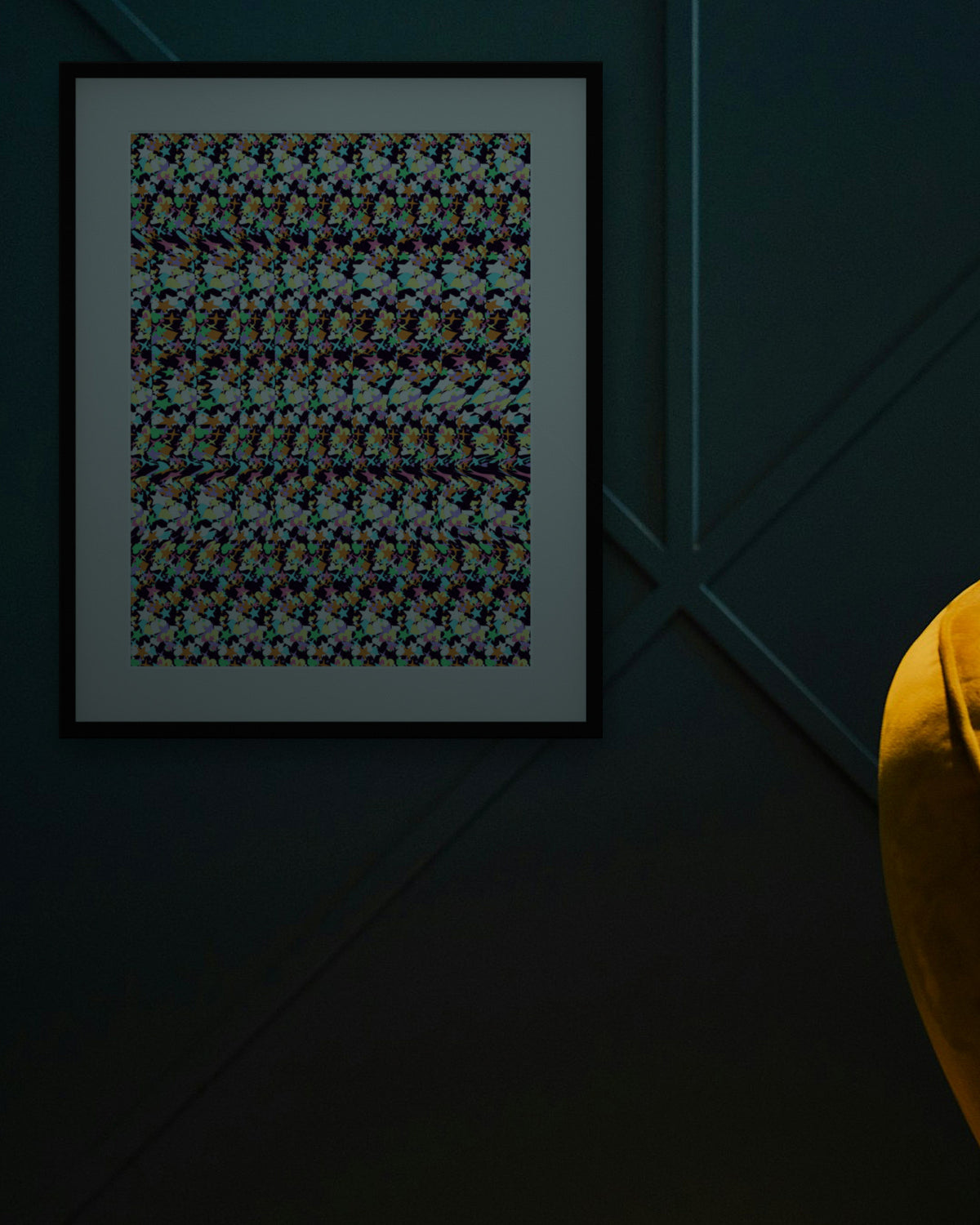 Retro Roller Skate hidden 3D art print, framed in a dark luxury lounge