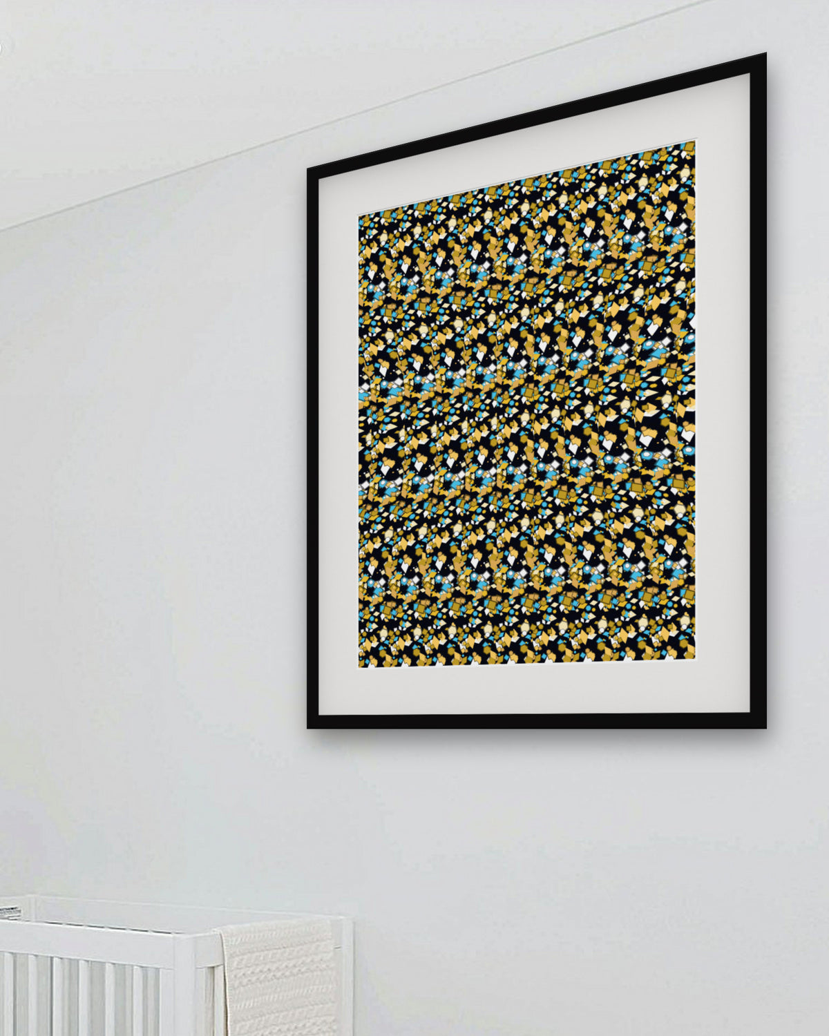 Nested Cubes Paradox hidden 3D art print, framed in a bright kids' room