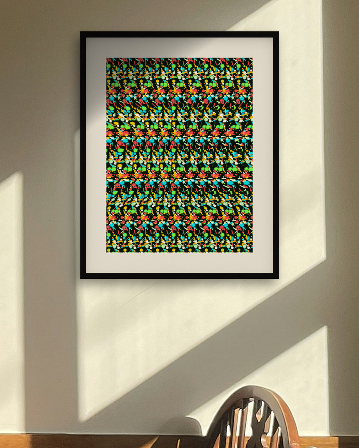 Golden Goal Soccer Ball hidden 3D art print, framed in a sunlit dining nook