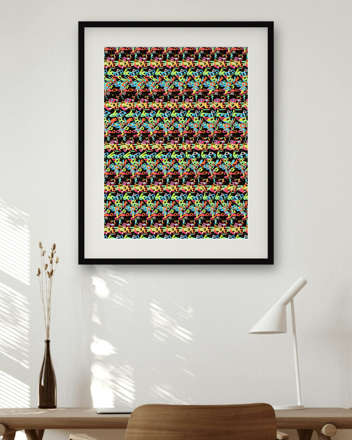 Match Point Tennis Racket hidden 3D art print, framed in a home office