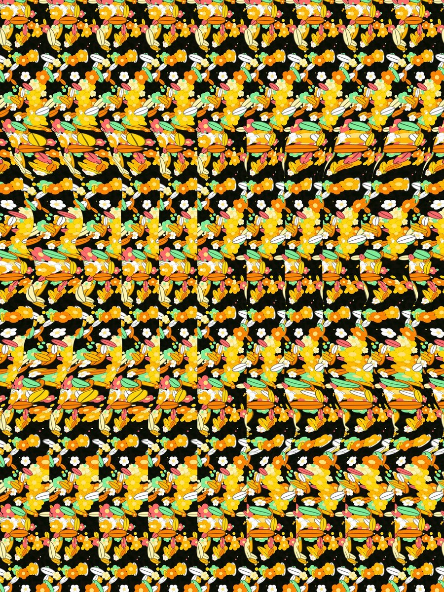 Sunflower Sunrise Reveal full stereogram pattern, flat view