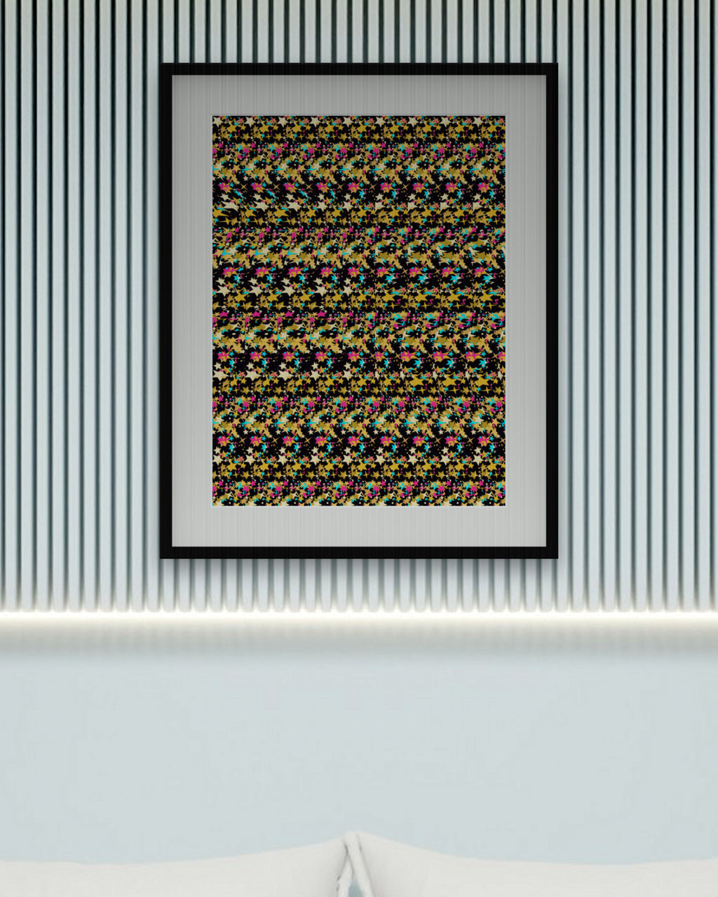Spotlight Microphone hidden 3D art print, framed in a calm bedroom