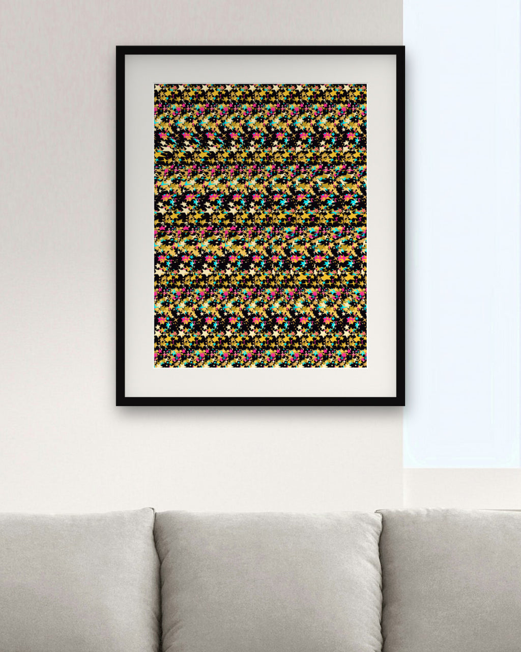 Spotlight Microphone hidden 3D art print, framed in a modern living room