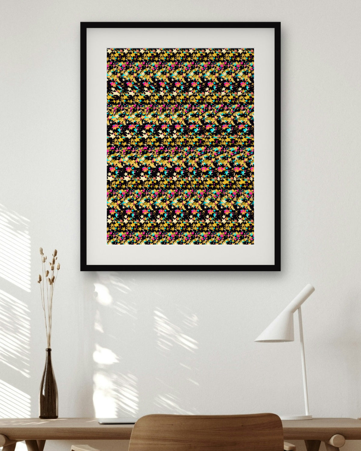 Spotlight Microphone hidden 3D art print, framed in a home office