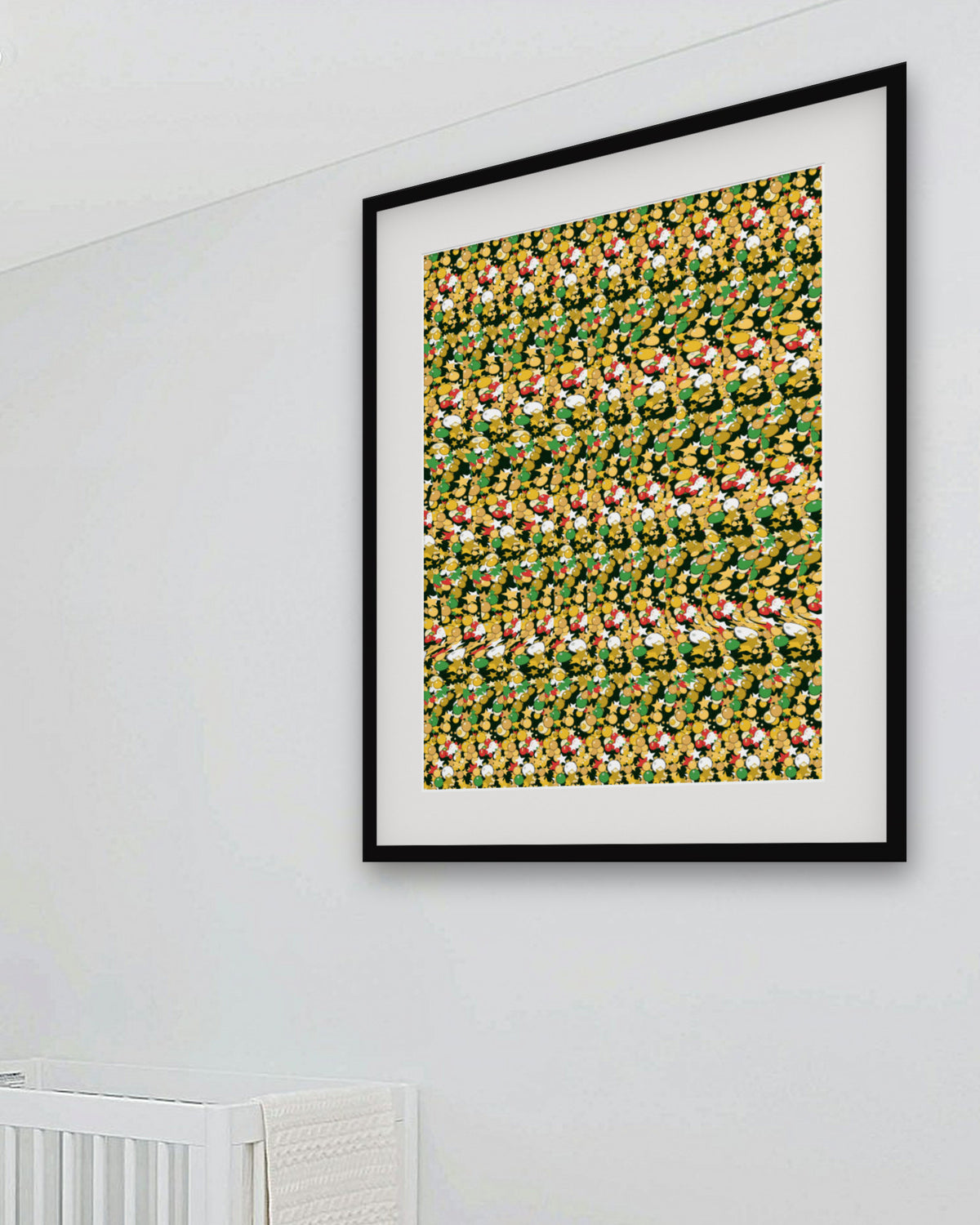 Starlit Christmas Tree hidden 3D art print, framed in a bright kids / teen bedroom