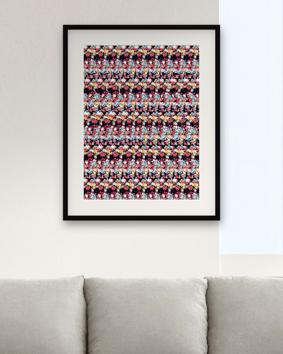 Midnight Reindeer Reveal hidden 3D art print, framed in a modern living room
