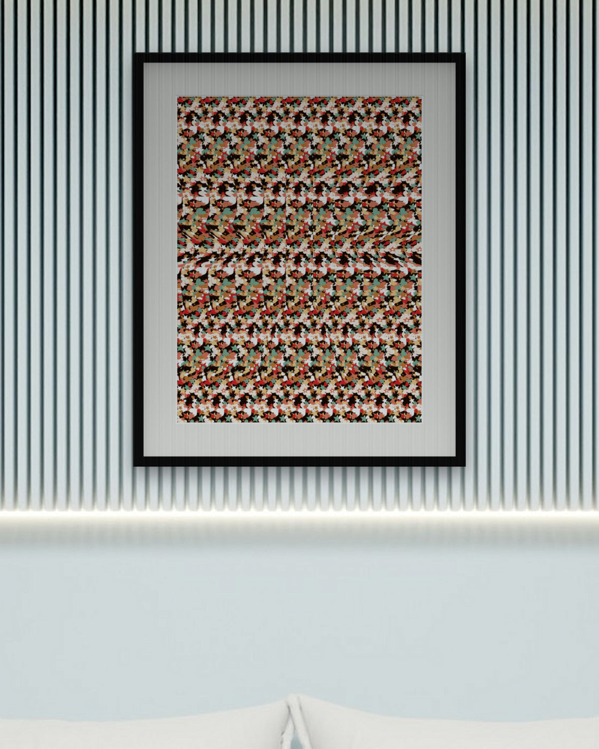 Gingerbread Cookie Secret hidden 3D art print, framed in a calm bedroom