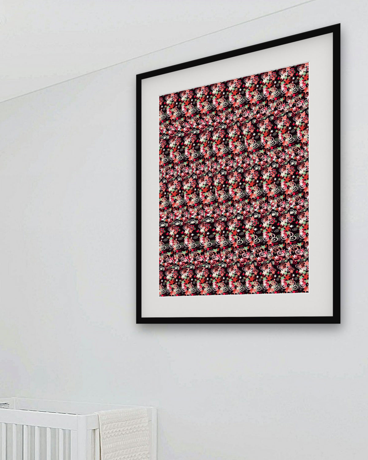 Peppermint Candy Cane Twist hidden 3D art print, framed in a bright kids / teen bedroom