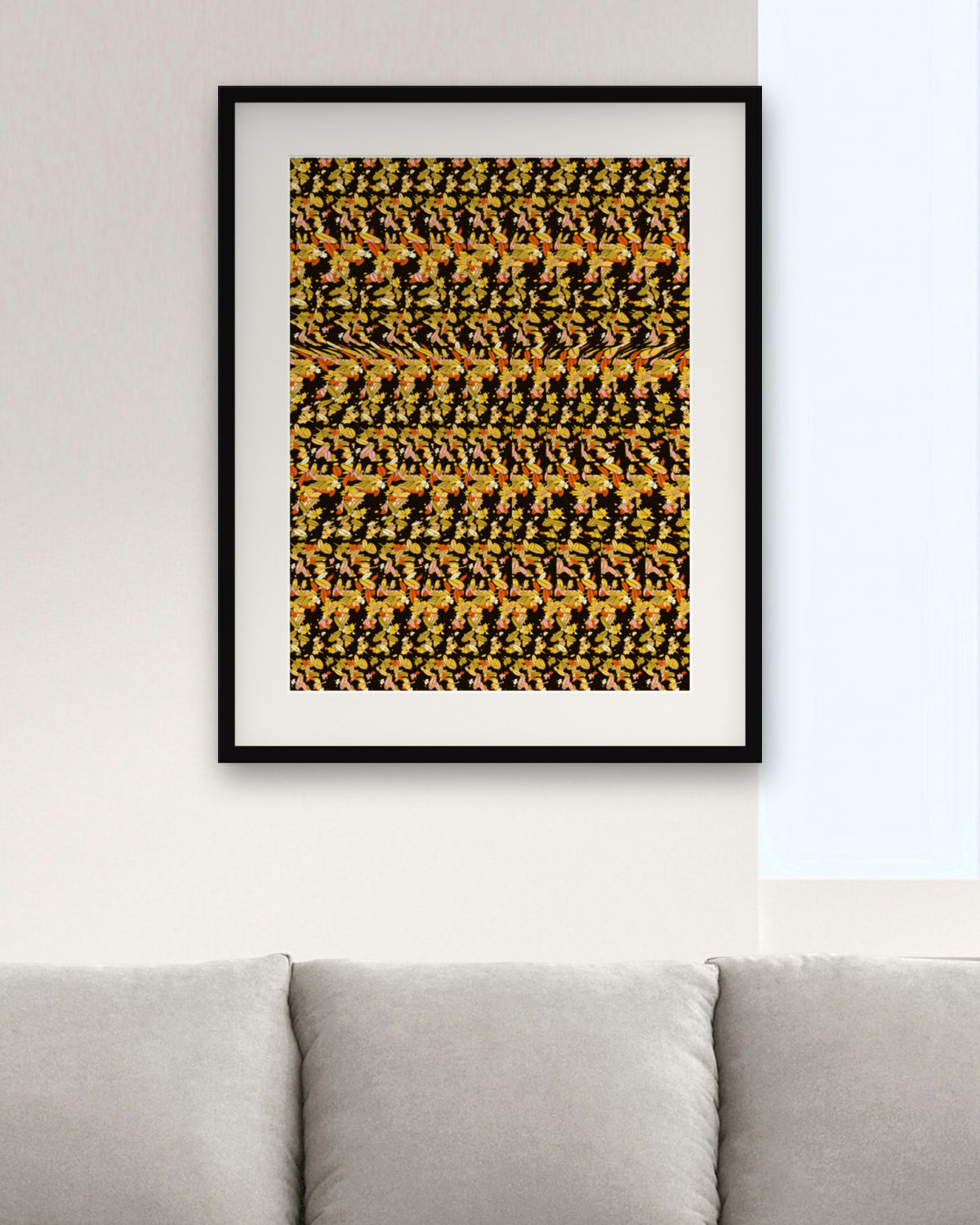 Harvest Pie Slice hidden 3D art print, framed in a modern living room