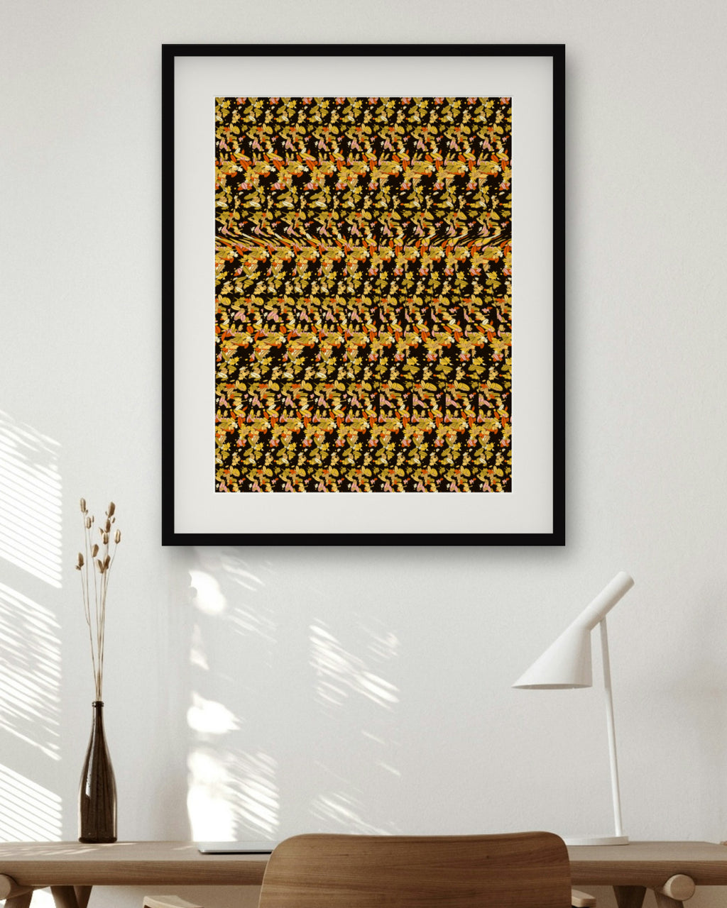 Harvest Pie Slice hidden 3D art print, framed in a home office