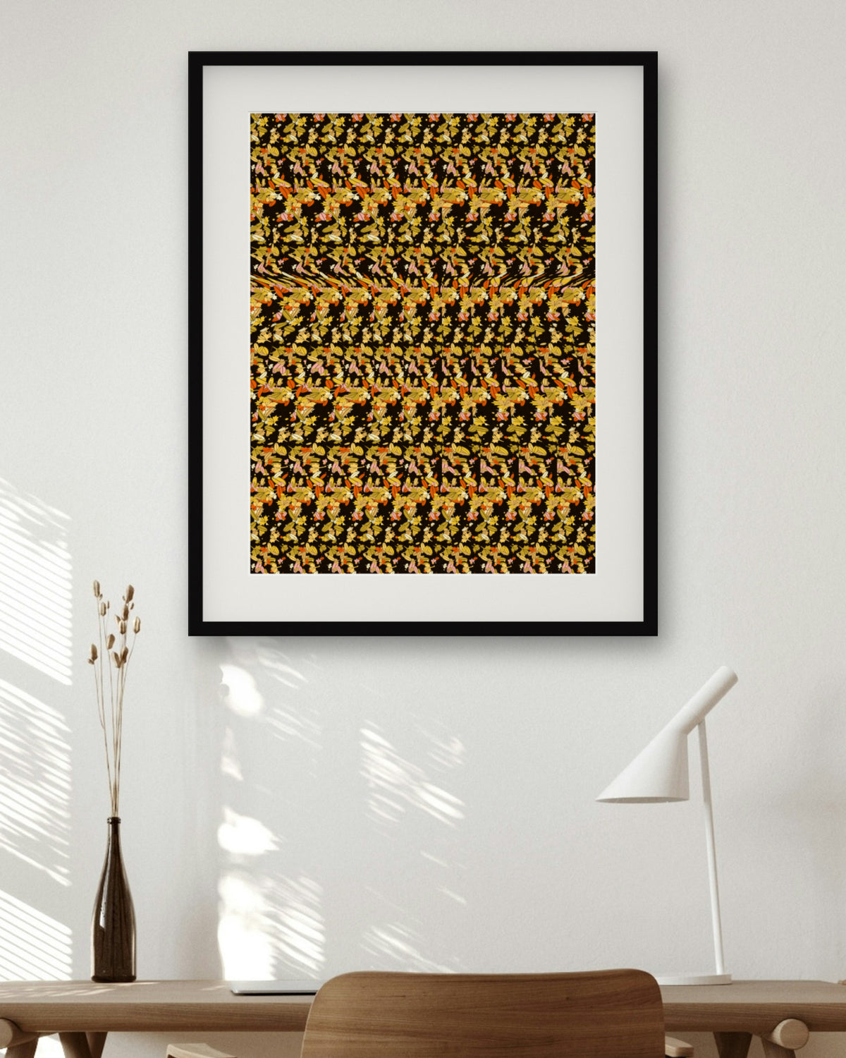 Harvest Pie Slice hidden 3D art print, framed in a home office