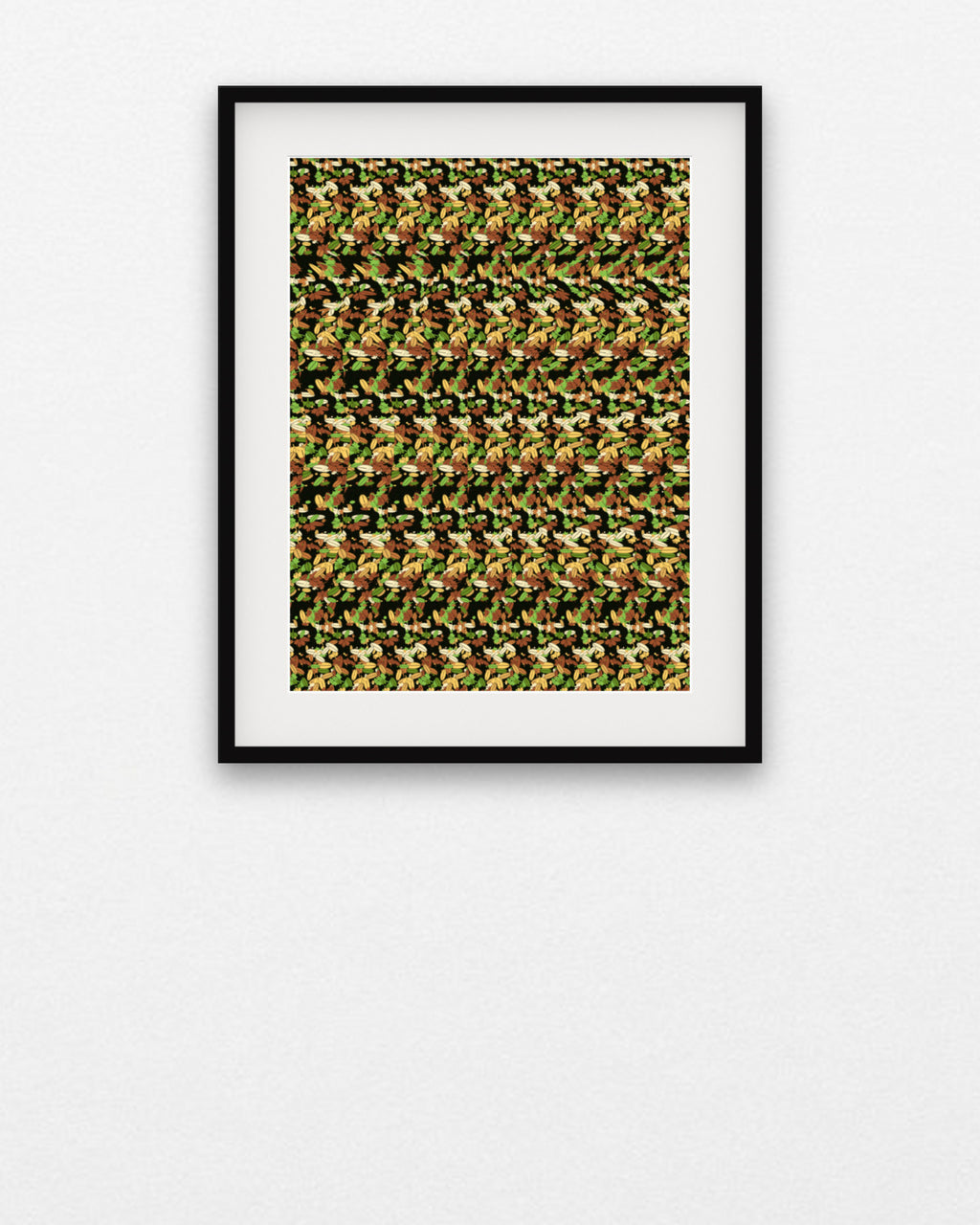 Woodland Pinecone Reveal hidden 3D art print, framed in a gallery wall