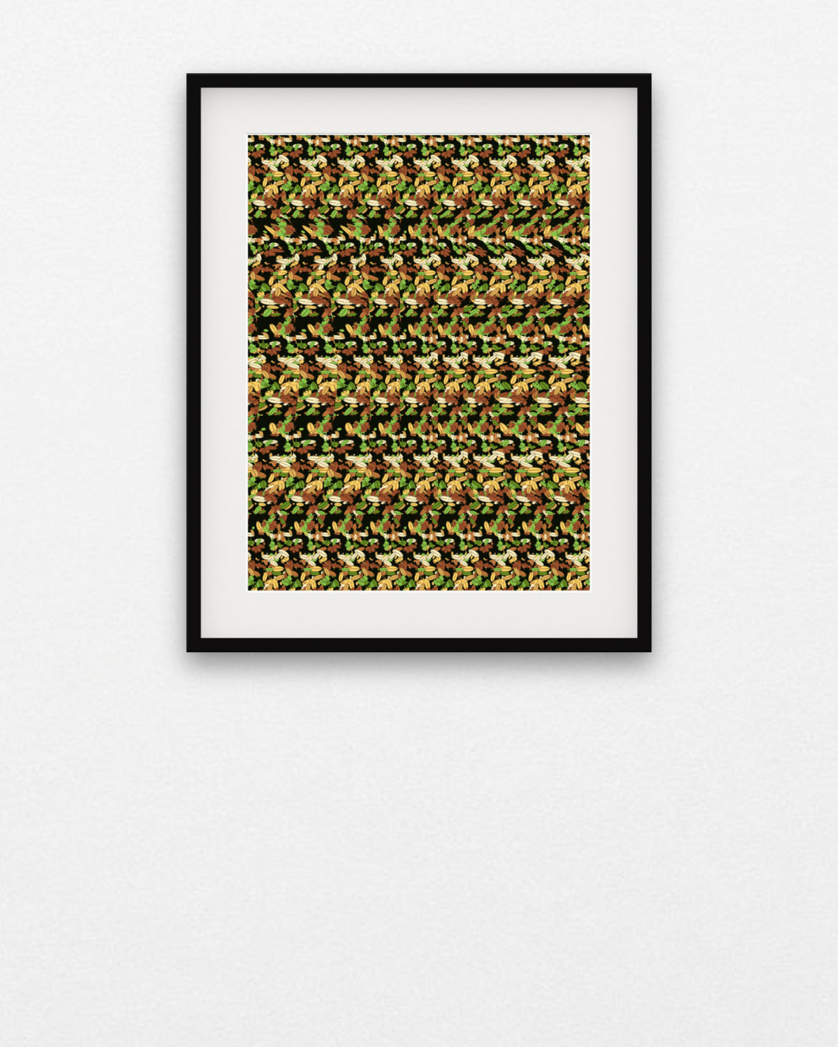 Woodland Pinecone Reveal hidden 3D art print, framed in a gallery wall