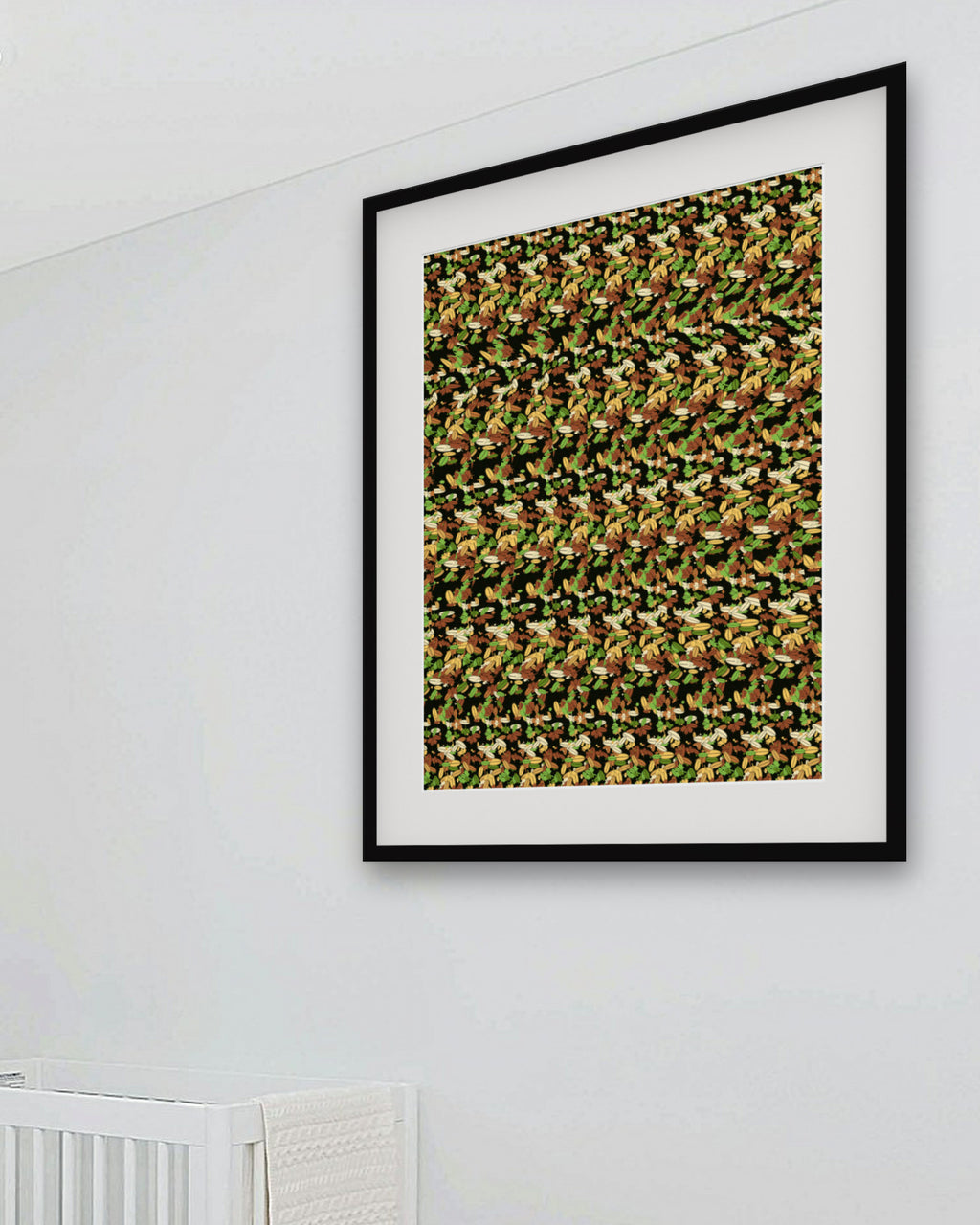 Woodland Pinecone Reveal hidden 3D art print, framed in a bright kids / teen bedroom