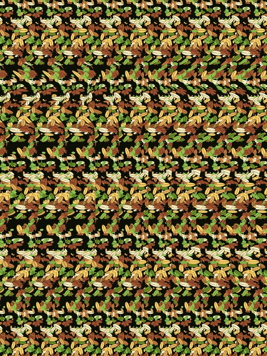 Woodland Pinecone Reveal full stereogram pattern, flat view