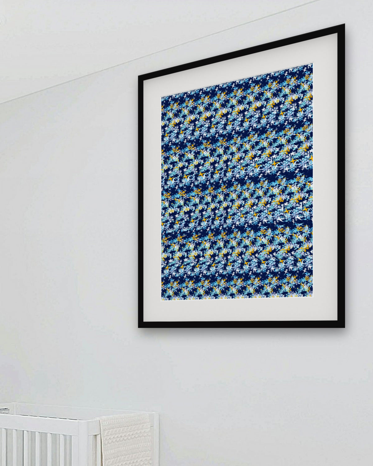Little Penguin Waddle hidden 3D art print, framed in a bright kids / teen bedroom