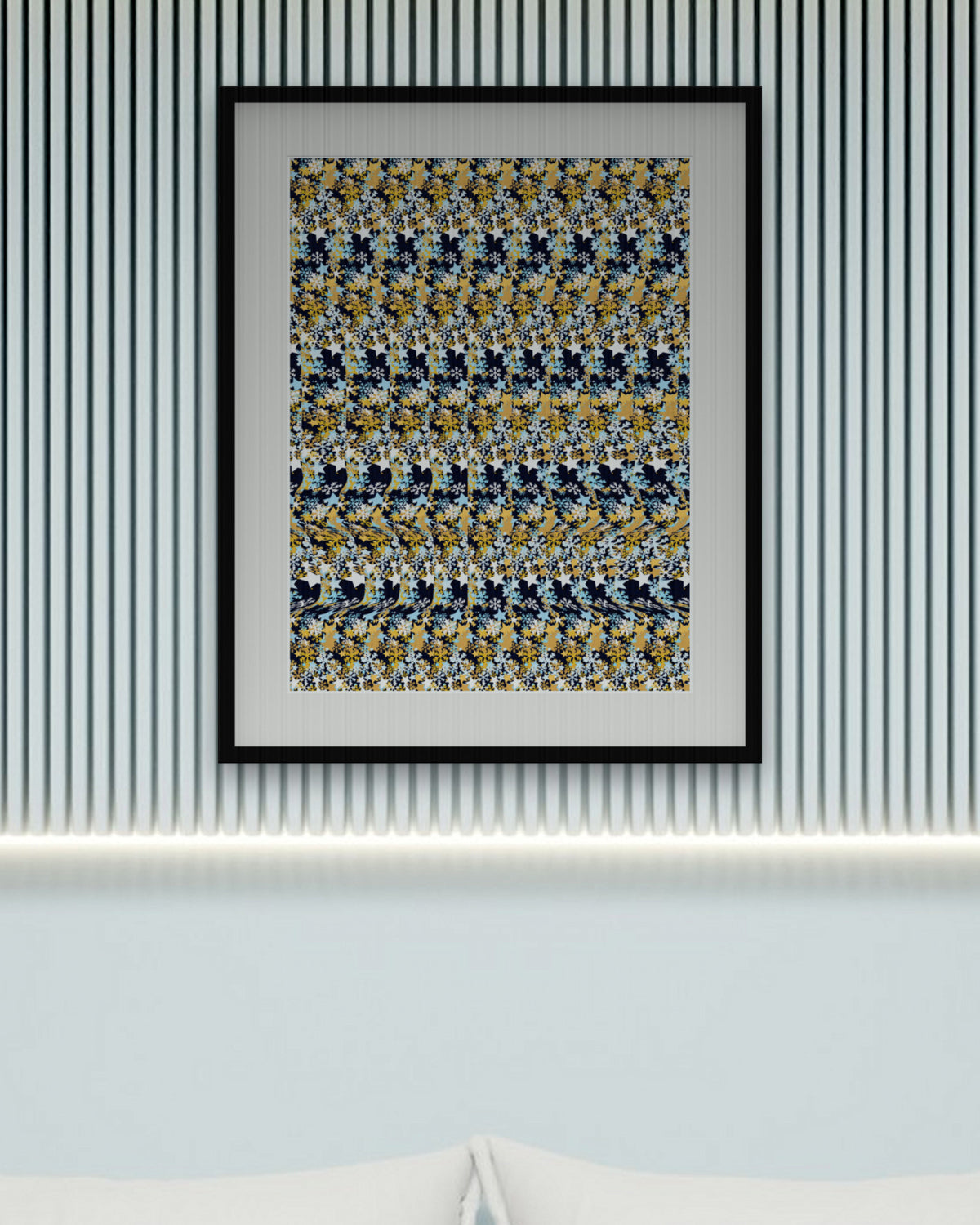 Secret Snow Globe hidden 3D art print, framed in a calm bedroom