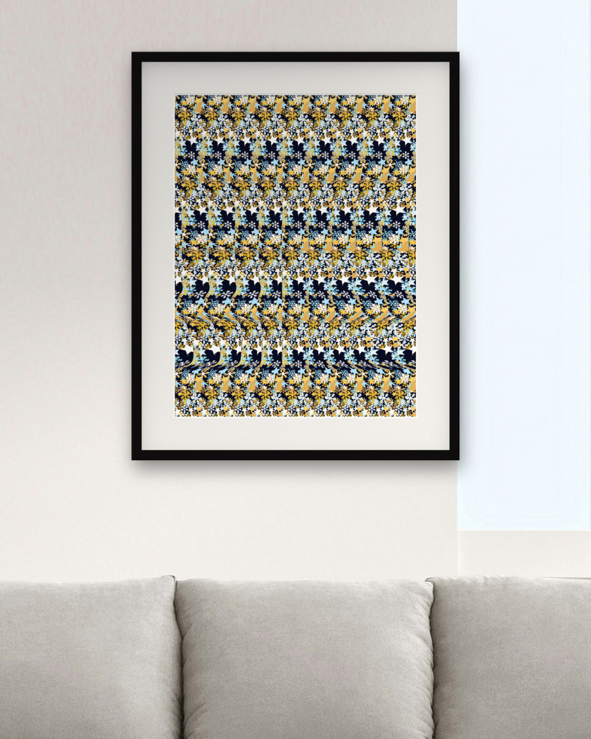 Secret Snow Globe hidden 3D art print, framed in a modern living room