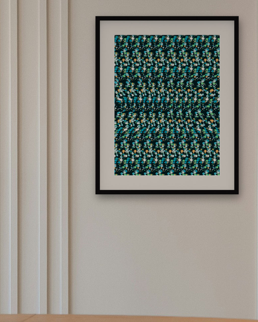 Wise Sea Turtle hidden 3D art print, framed in a panelled dining room