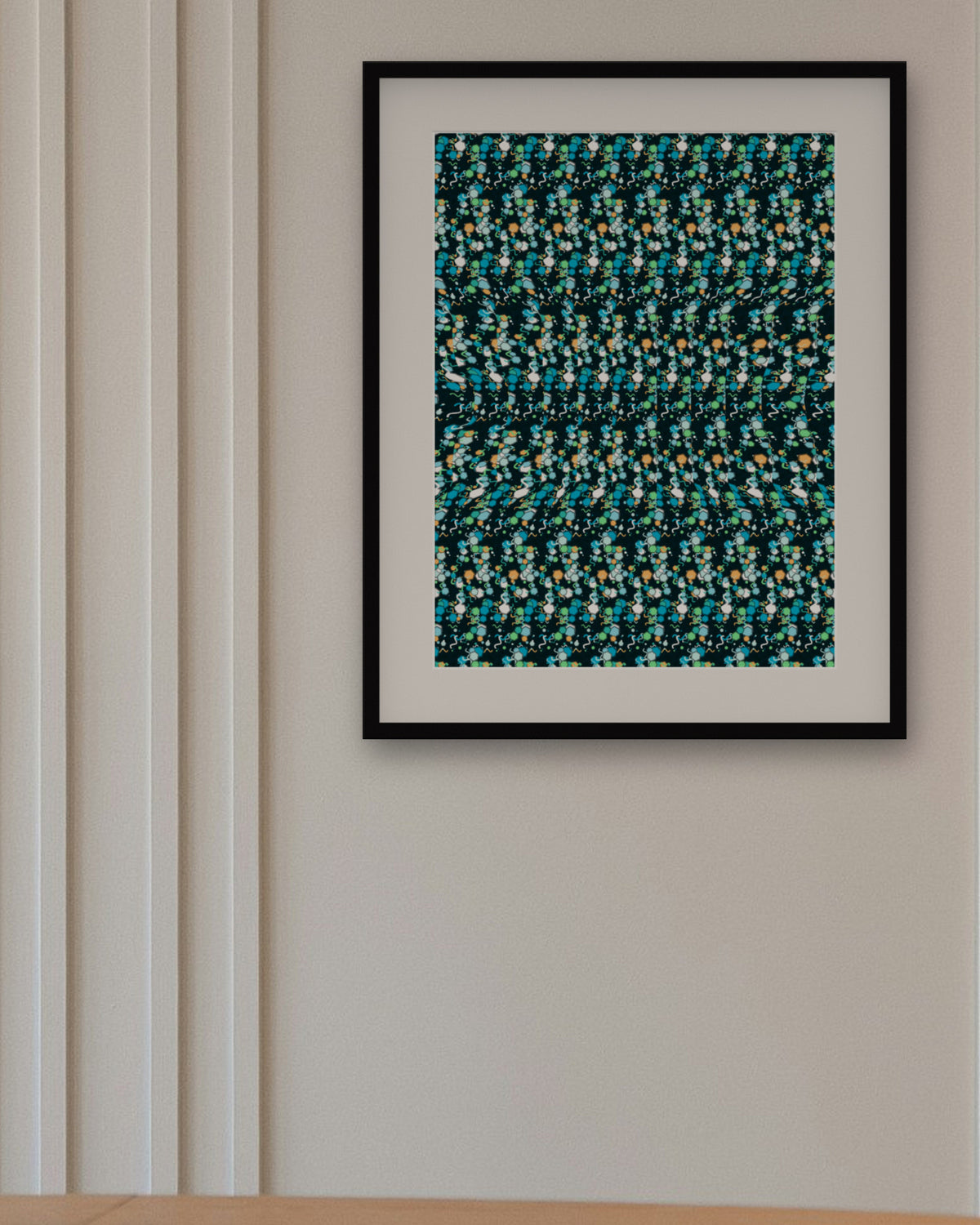 Wise Sea Turtle hidden 3D art print, framed in a panelled dining room