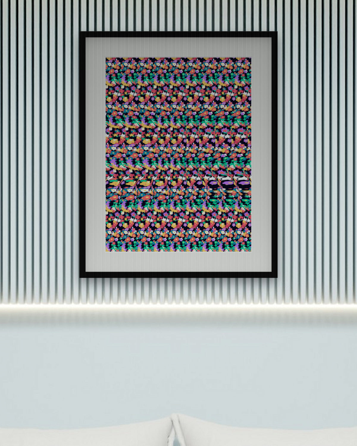 Curious Octopus Hideout hidden 3D art print, framed in a calm bedroom