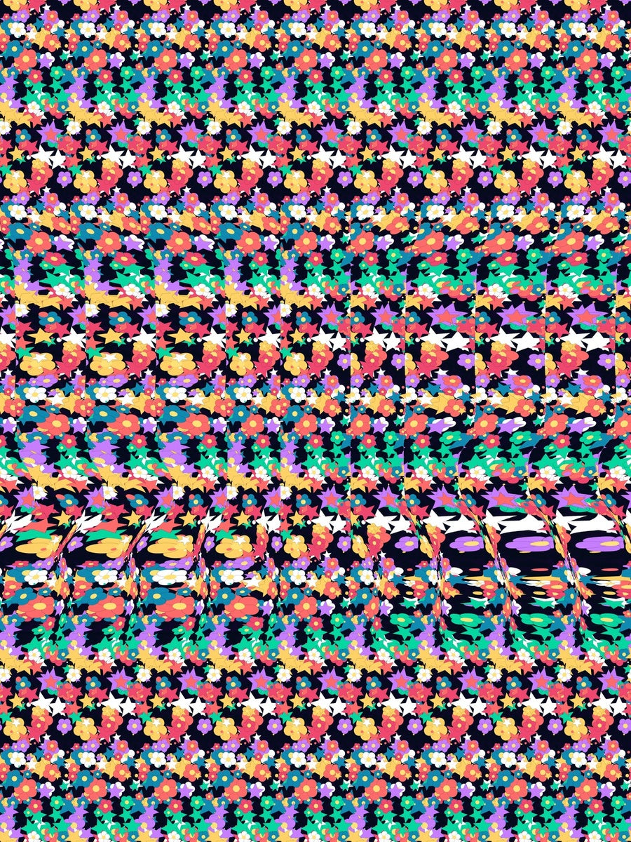 Curious Octopus Hideout full stereogram pattern, flat view