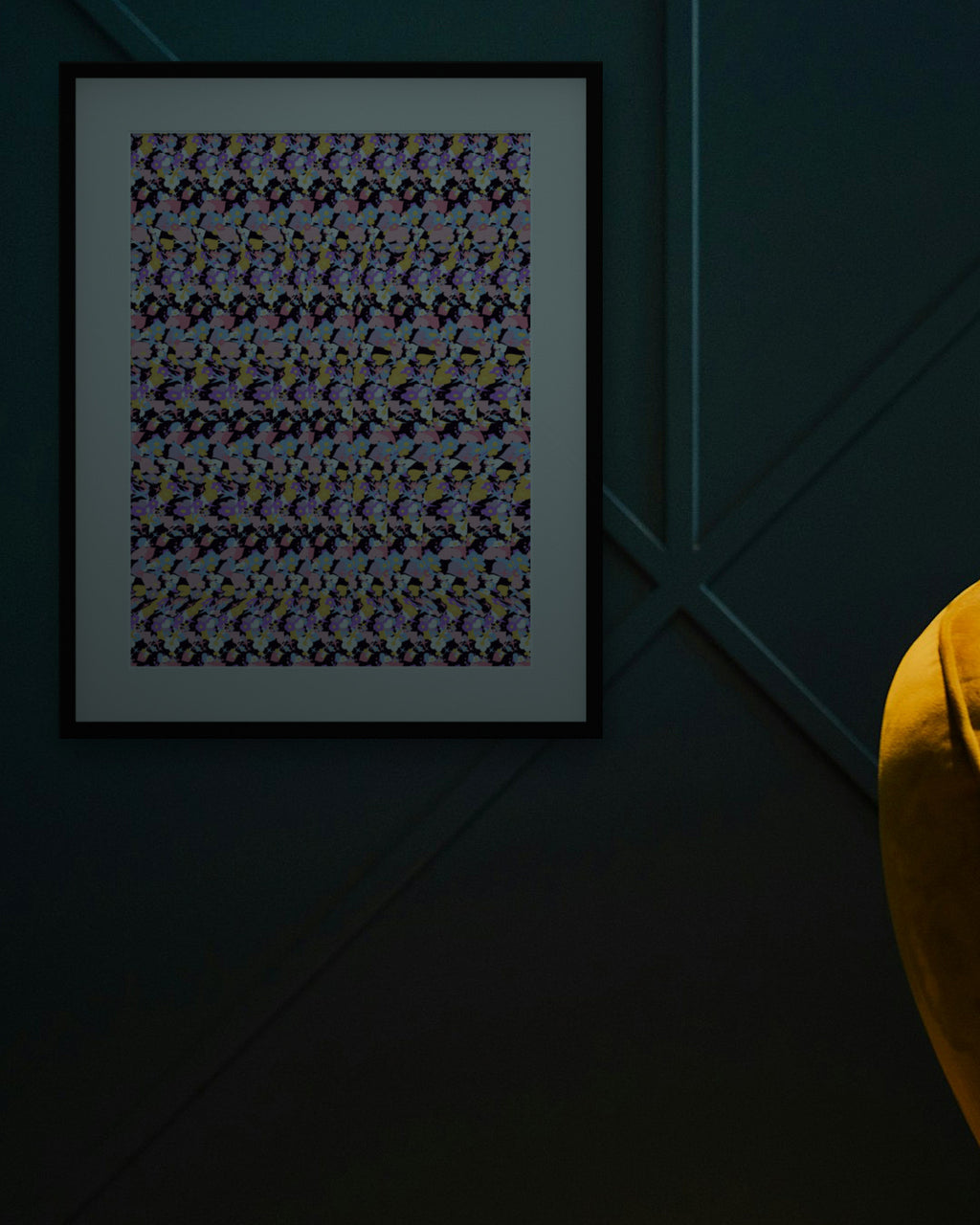 Hidden Bunny Hop hidden 3D art print, framed in a dark luxury lounge