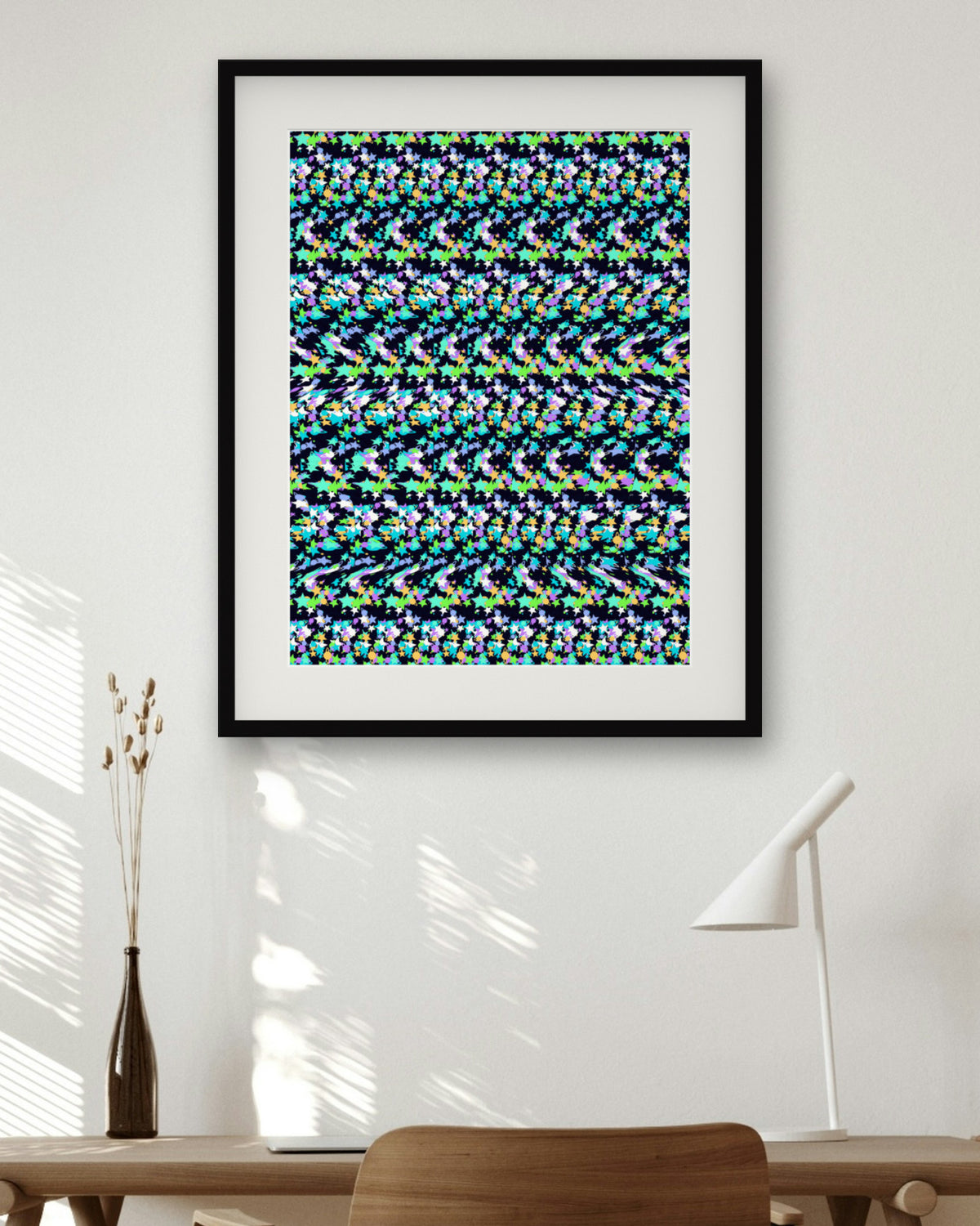 Close Encounter Saucer hidden 3D art print, framed in a home office