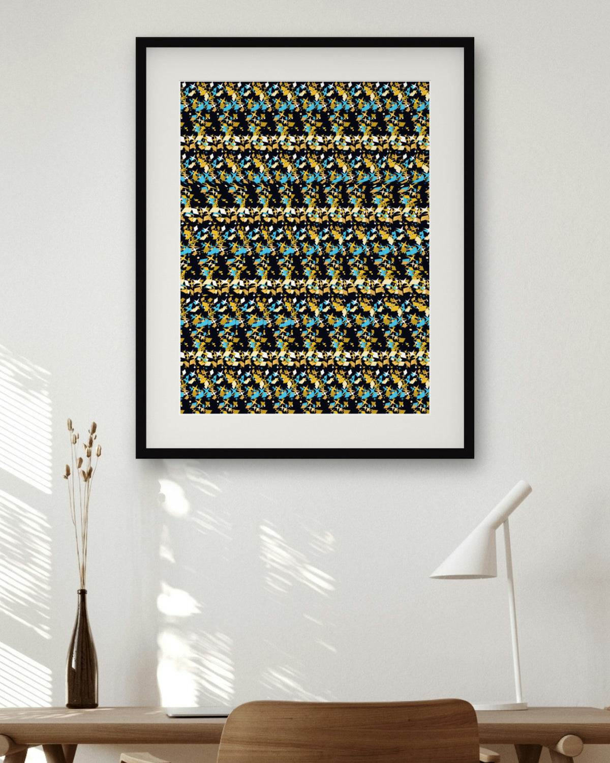 Brilliant Cut Diamond hidden 3D art print, framed in a home office