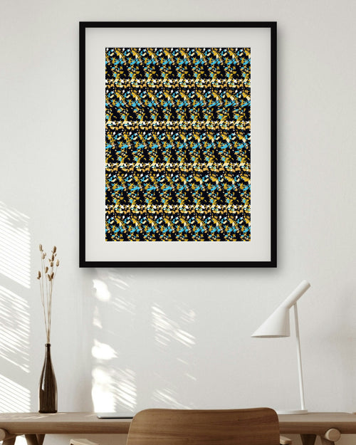 Brilliant Cut Diamond hidden 3D art print, framed in a home office