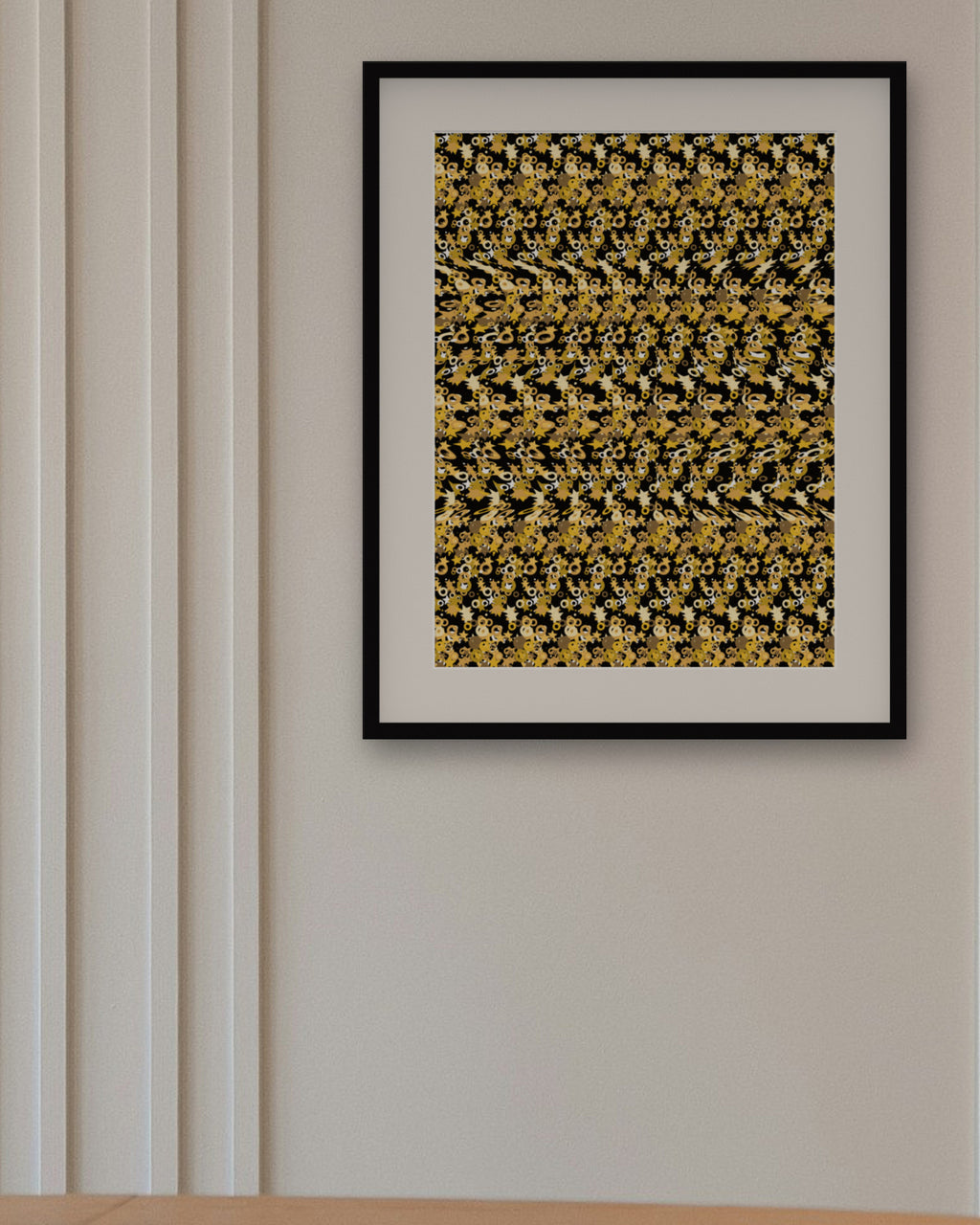 Champion's Trophy Cup hidden 3D art print, framed in a panelled dining room