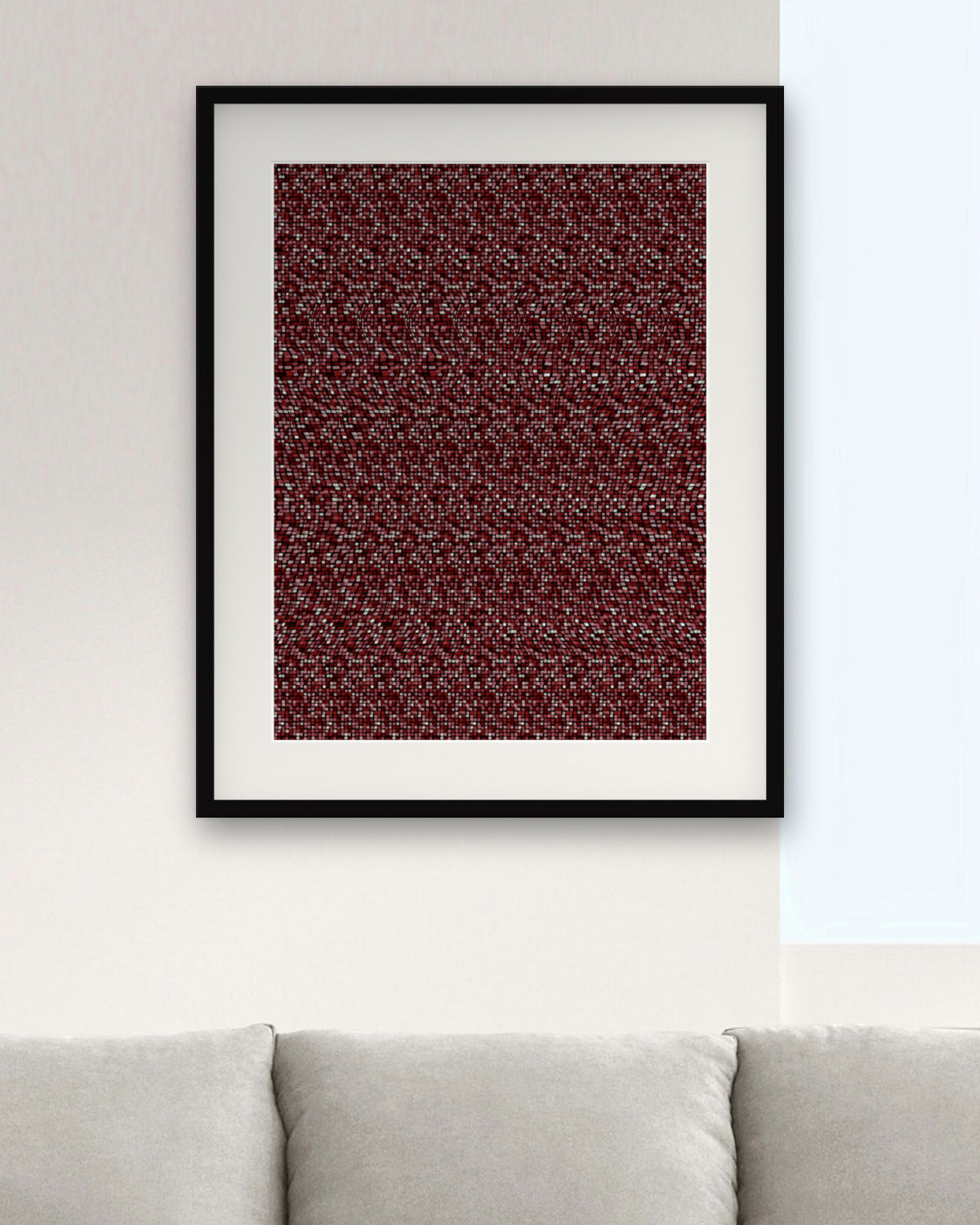 Glass Bauble Glow hidden 3D art print, framed in a modern living room