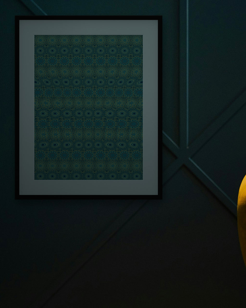 Northern Moose Portrait hidden 3D art print, framed in a dark luxury lounge