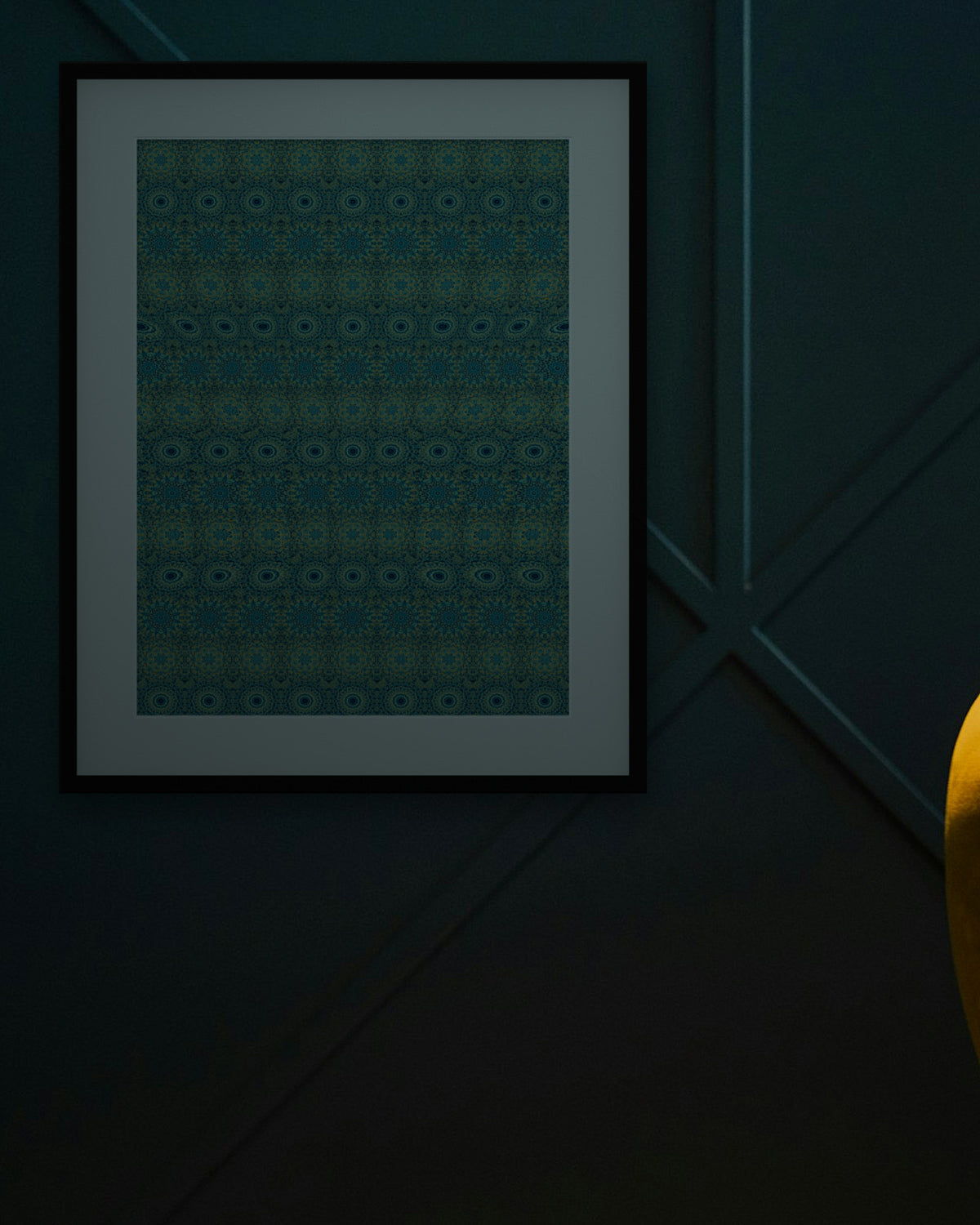 Northern Moose Portrait hidden 3D art print, framed in a dark luxury lounge