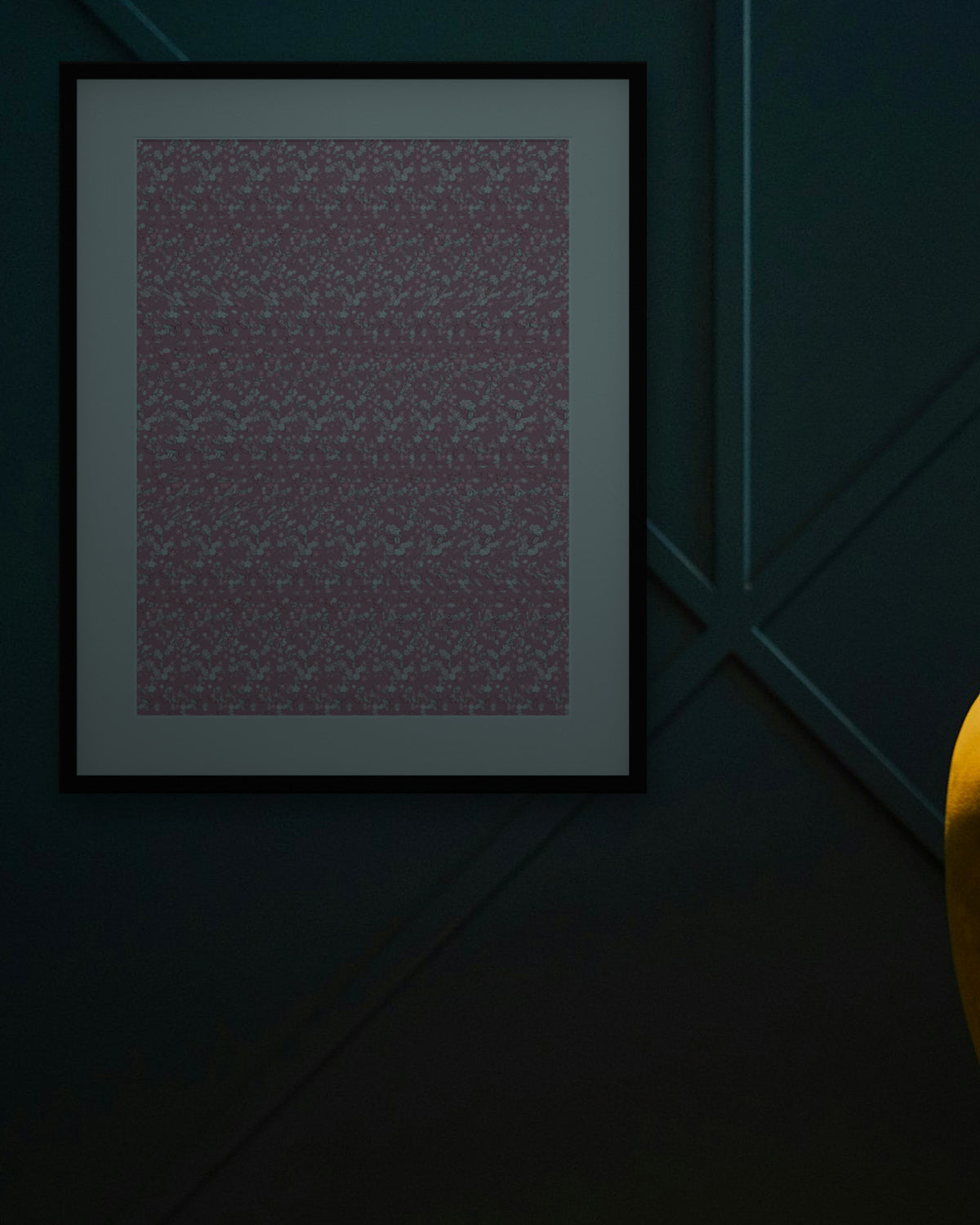 Wild Poppy Bloom hidden 3D art print, framed in a dark luxury lounge