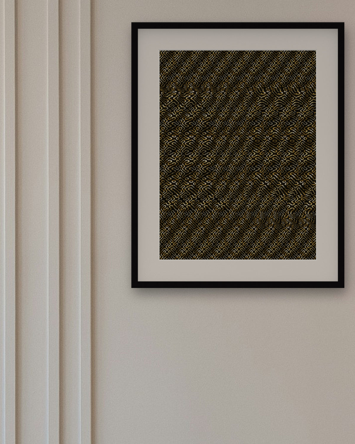 Hung-by-the-Fire Stocking hidden 3D art print, framed in a panelled dining room