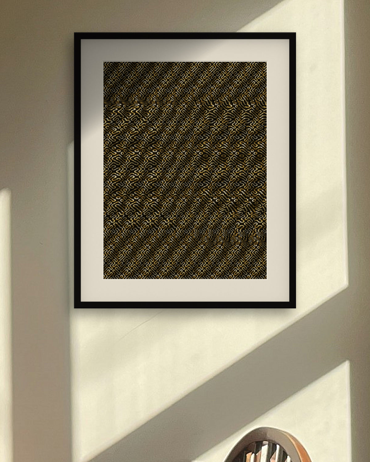 Hung-by-the-Fire Stocking hidden 3D art print, framed in a sunlit dining nook