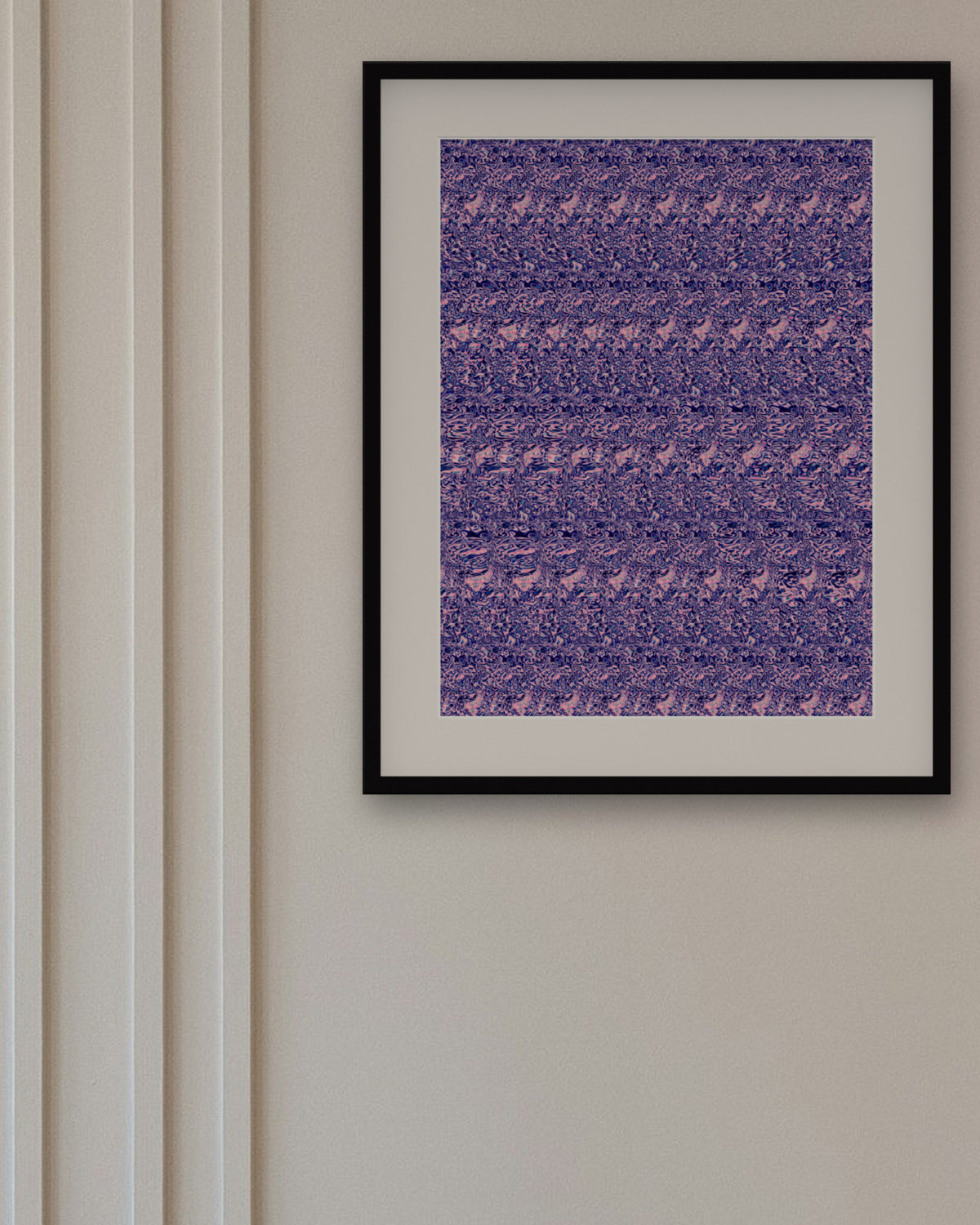Glowing Jellyfish Drift hidden 3D art print, framed in a panelled dining room