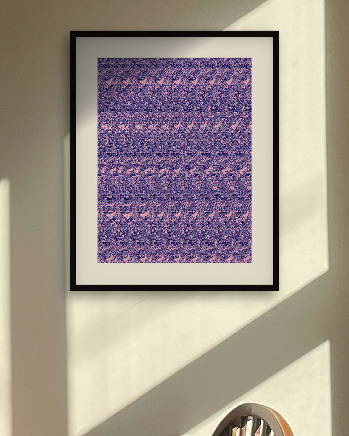 Glowing Jellyfish Drift hidden 3D art print, framed in a sunlit dining nook