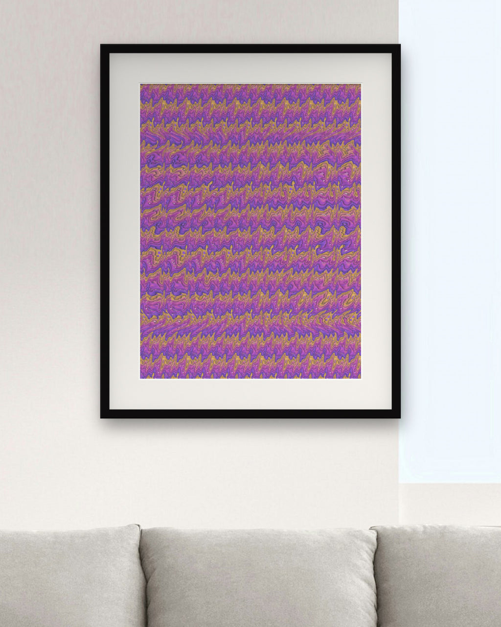 Countdown Hourglass hidden 3D art print, framed in a modern living room
