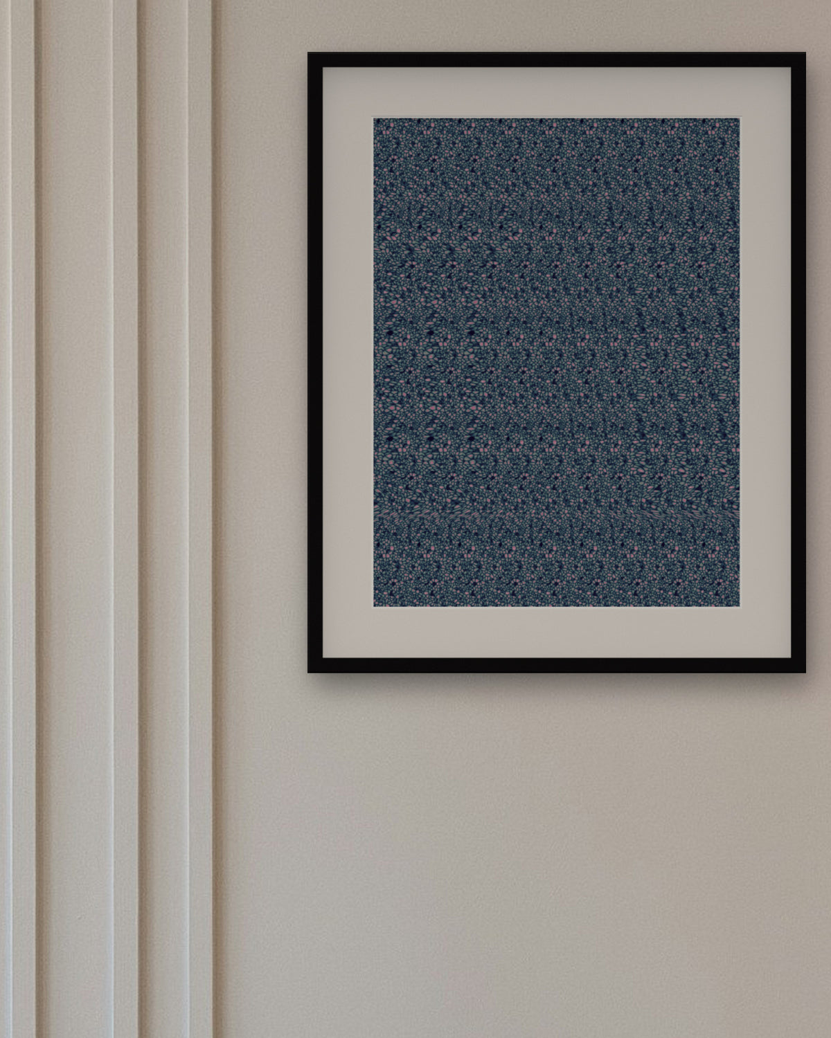 Snowy Night Lantern hidden 3D art print, framed in a panelled dining room