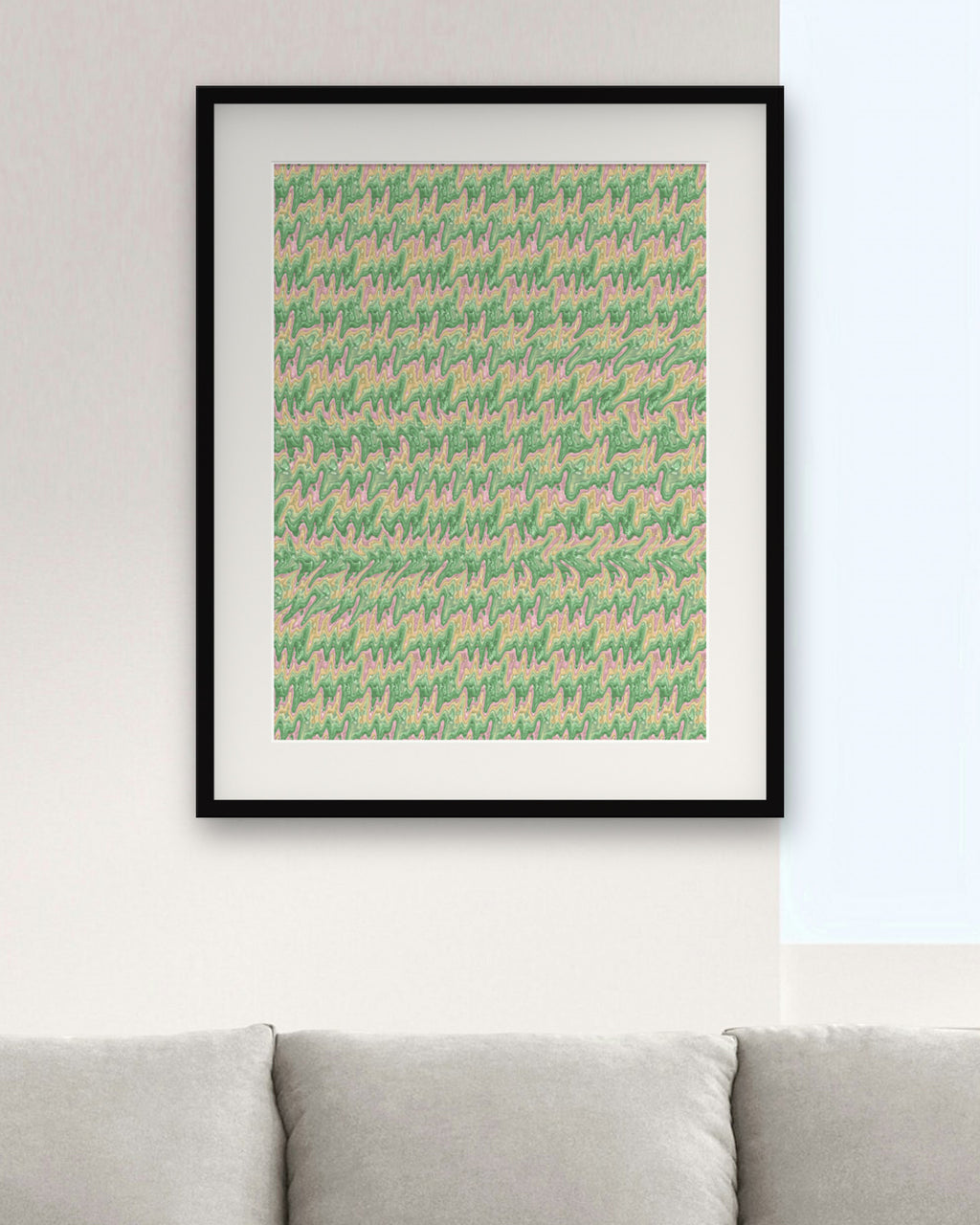 Winter Cardinal Perch hidden 3D art print, framed in a modern living room