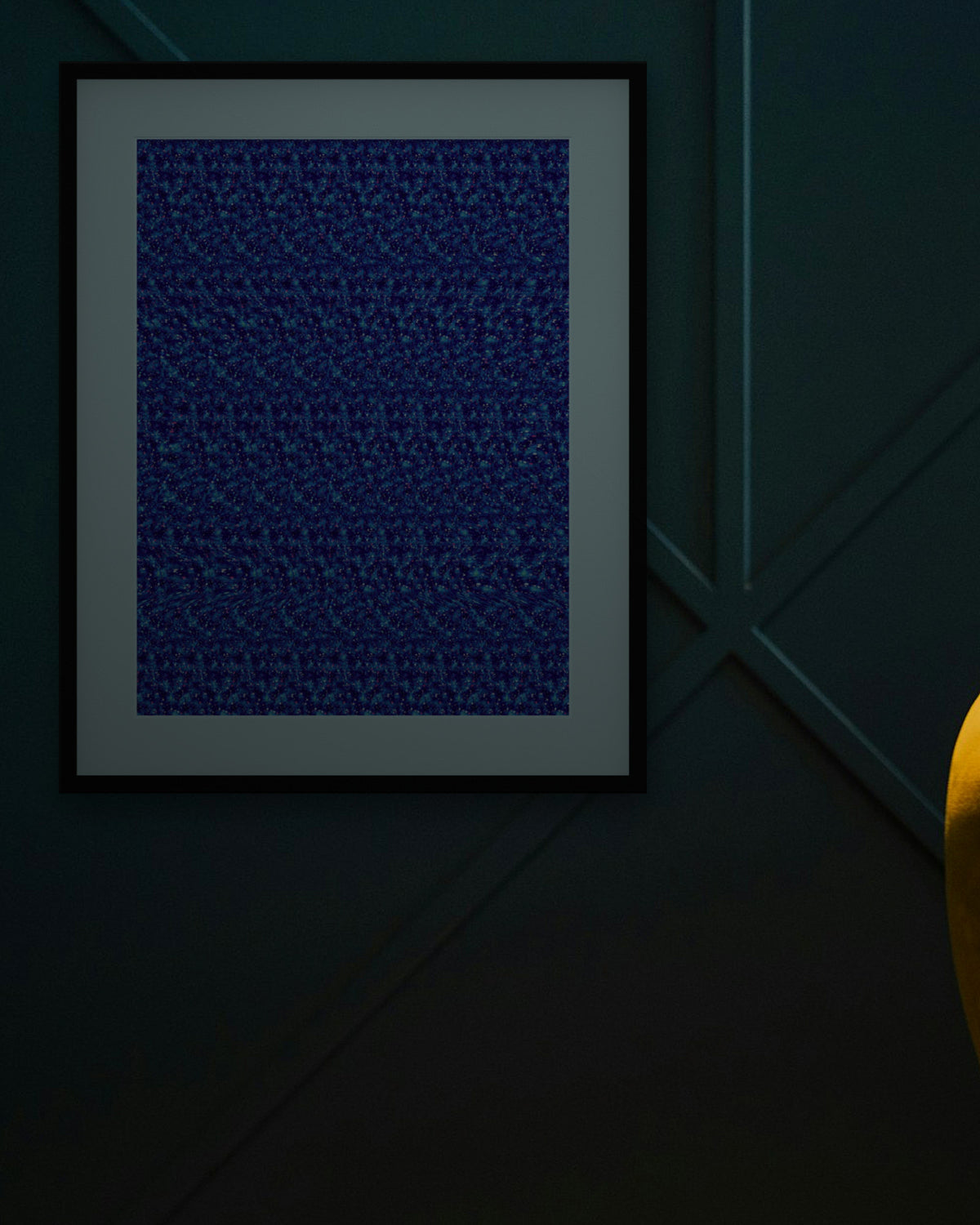 Astronaut Helmet Reveal hidden 3D art print, framed in a dark luxury lounge