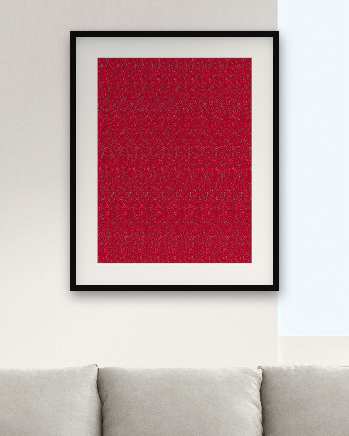 Sky-High Hot Air Balloon hidden 3D art print, framed in a modern living room