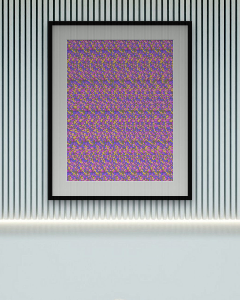 Midnight Alarm Clock hidden 3D art print, framed in a calm bedroom
