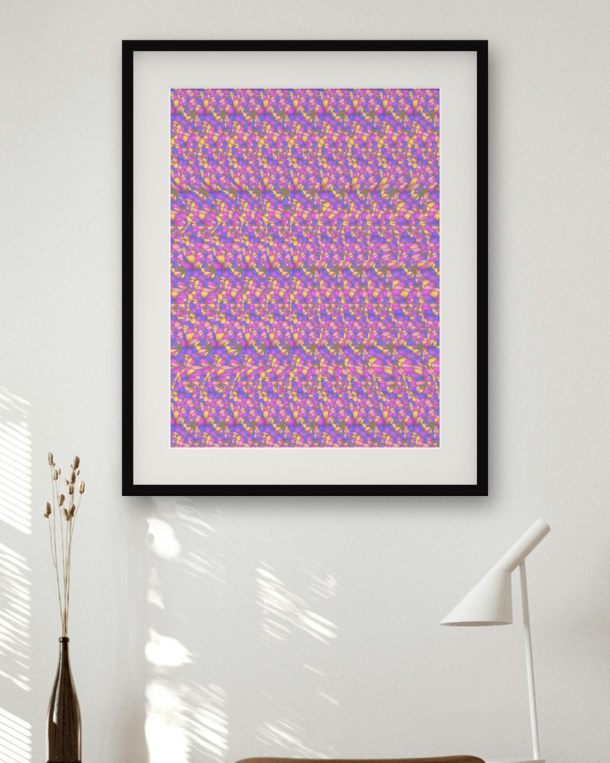 Midnight Alarm Clock hidden 3D art print, framed in a home office