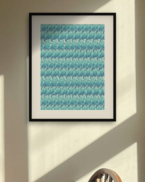 Drifting Seahorse hidden 3D art print, framed in a sunlit dining nook